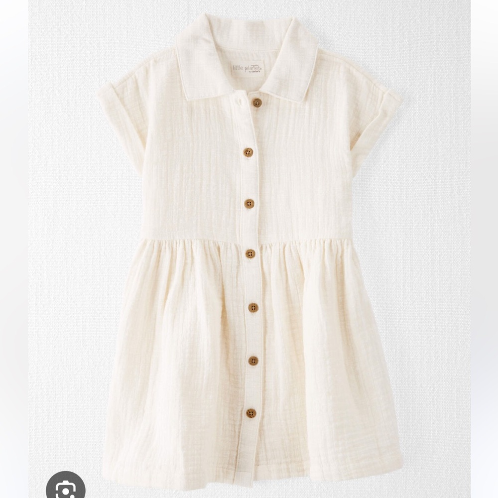 Little Planet Cream Button-Front Gauze Dress